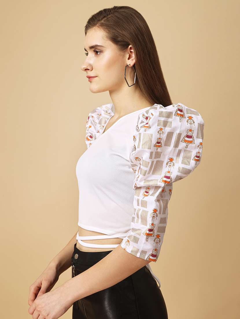 women printed puff sleeves top - 21457420 - Standard Image - 1