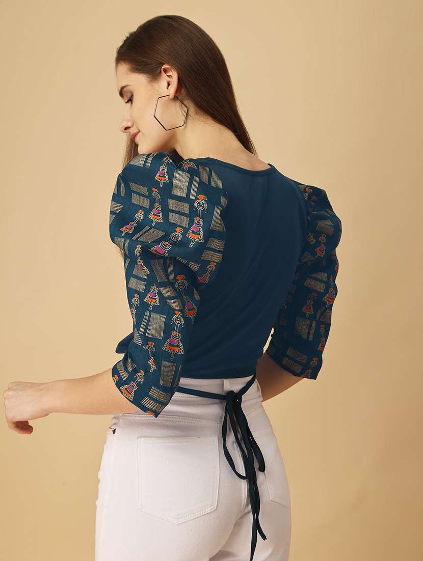 women solid puff sleeves top - 21457424 - Standard Image - 1
