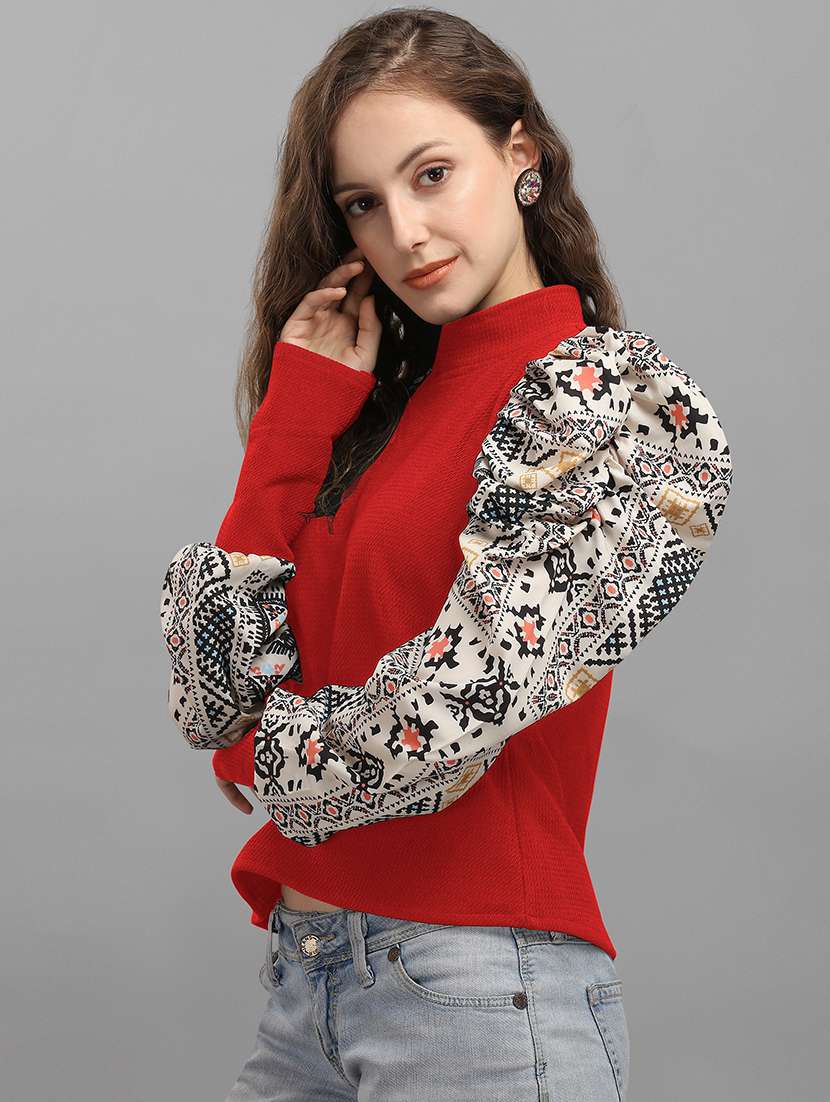 women printed puff sleeves top - 21457430 - Standard Image - 1