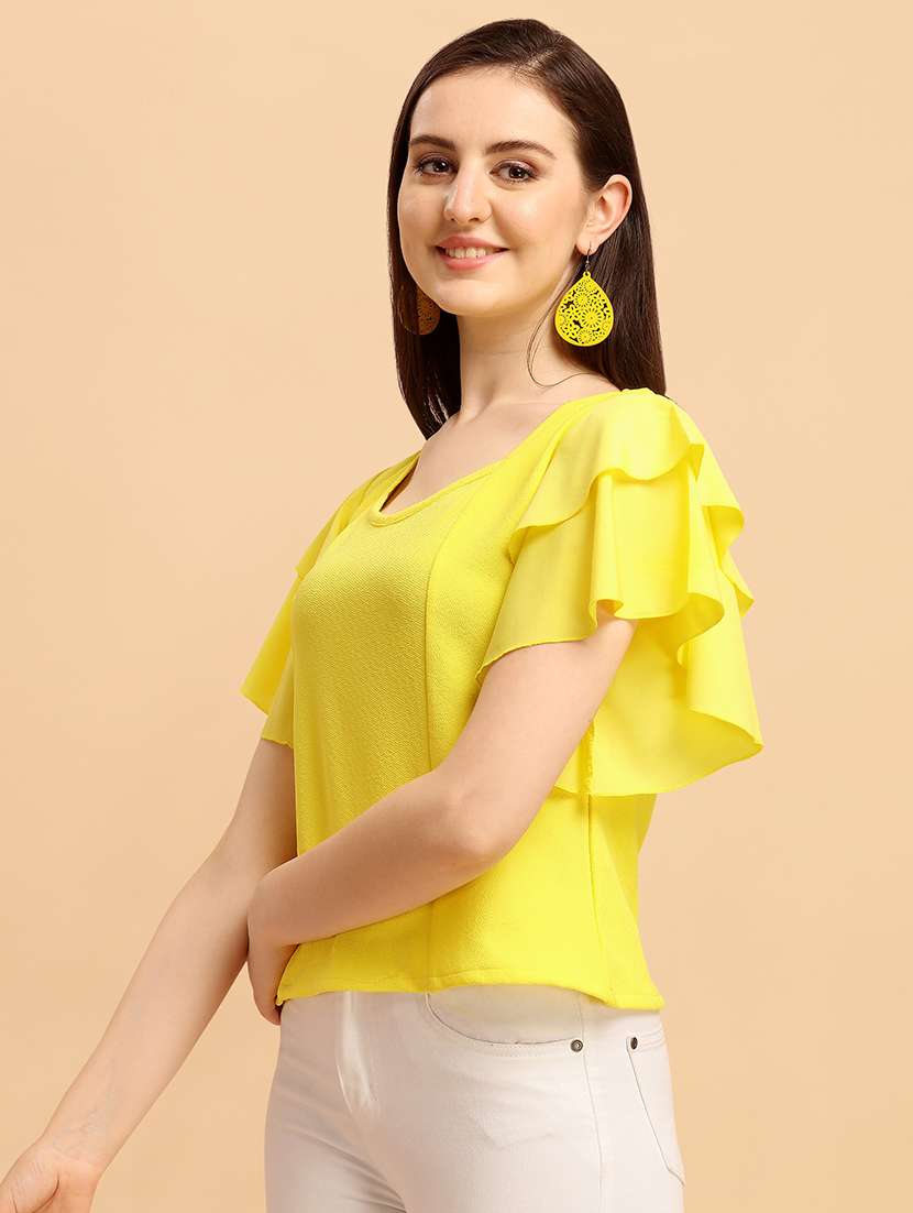 women solid flared sleeves top - 21457479 -  Standard Image - 1