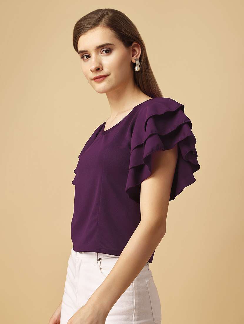 women solid flared sleeves top - 21457483 -  Standard Image - 1