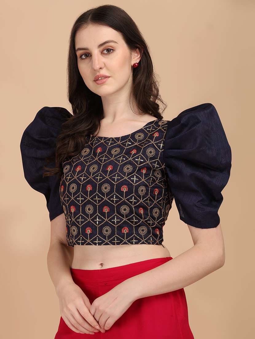 women embroidered puff sleeves crop top - 21457488 -  Standard Image - 1