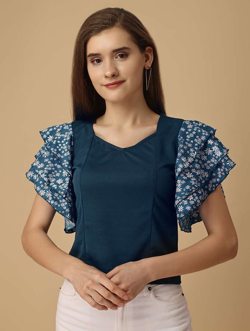 women printed flared sleeves top