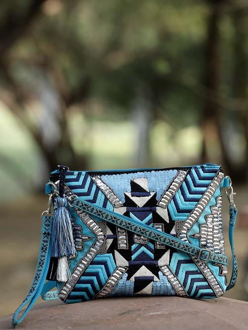 women turquoise embroidered sling bag - 21457545 - Standard Image - 0