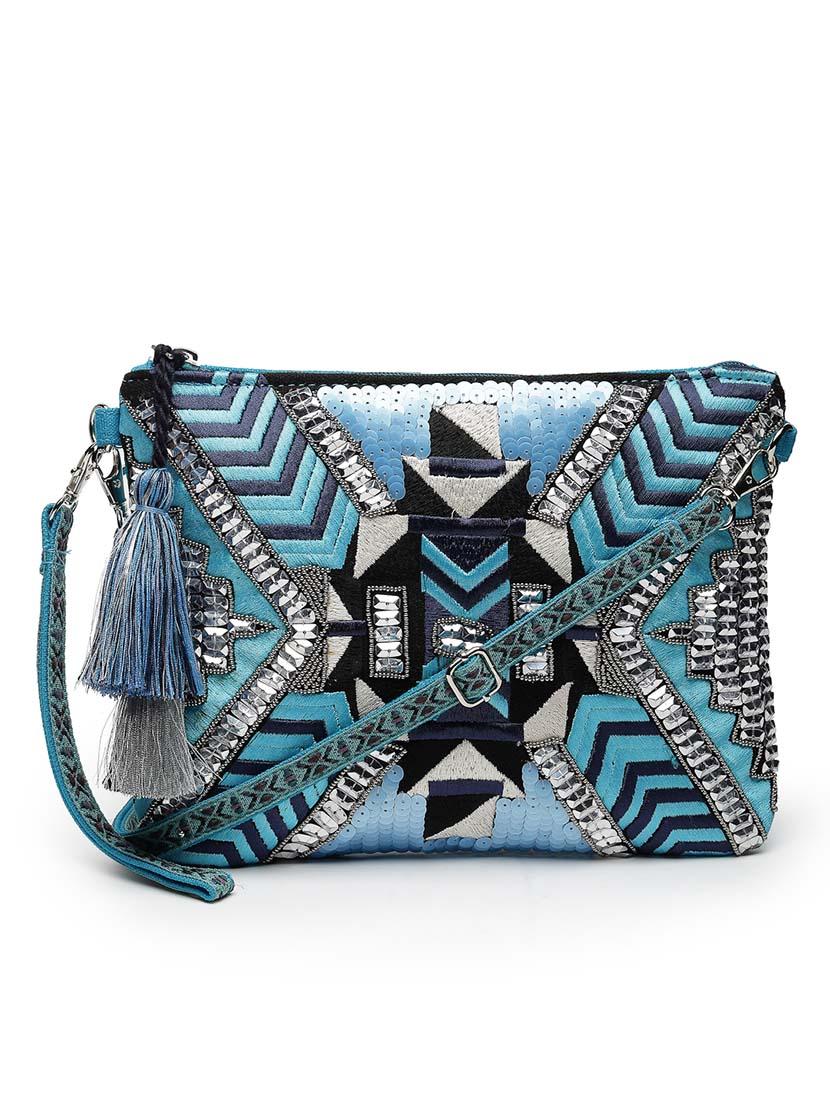 women turquoise embroidered sling bag - 21457545 - Standard Image - 4