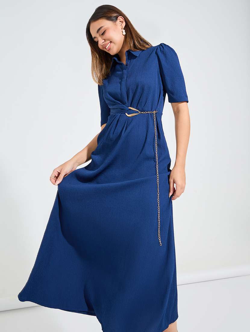 women navy blue polyester a-line dress - 21457629 -  Standard Image - 1