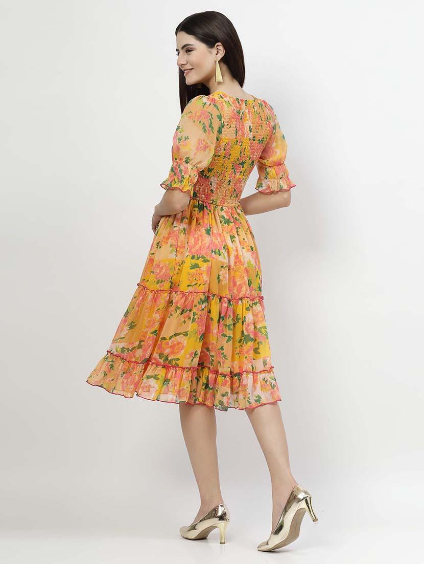 yellow floral printed tiered dress - 21457875 -  Standard Image - 4