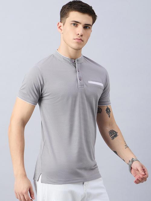 men solid henley neck t-shirt - 21457886 -  Standard Image - 0