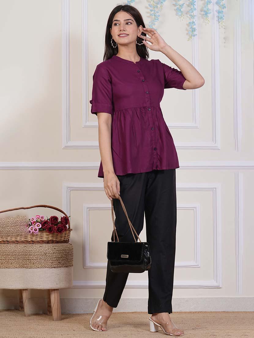 women solid top and trouser co-ord set - 21457950 - Standard Image - 1