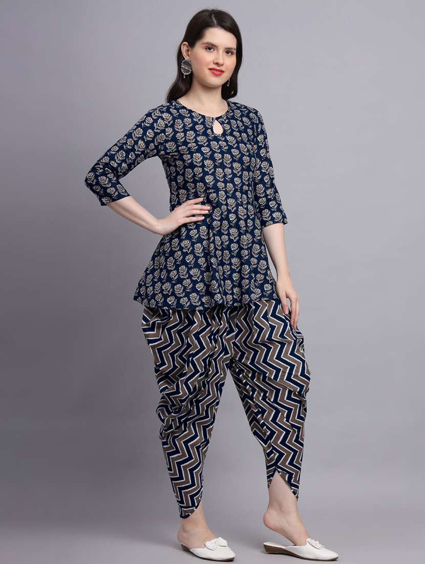 women blue floral printed dhoti kurta set - 21458029 -  Standard Image - 1