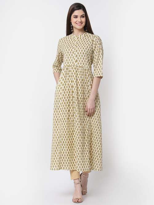 women beige floral printed a-line kurta - 21458036 - Standard Image - 0