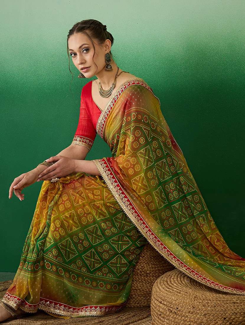 women green bandhani saree with blouse - 21458106 -  Standard Image - 1