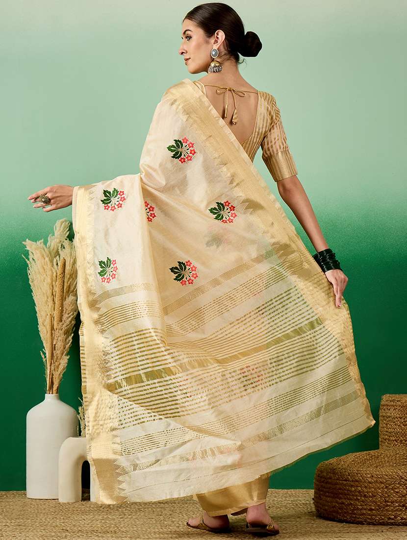 women cream assam silk saree with blouse - 21458108 -  Standard Image - 1