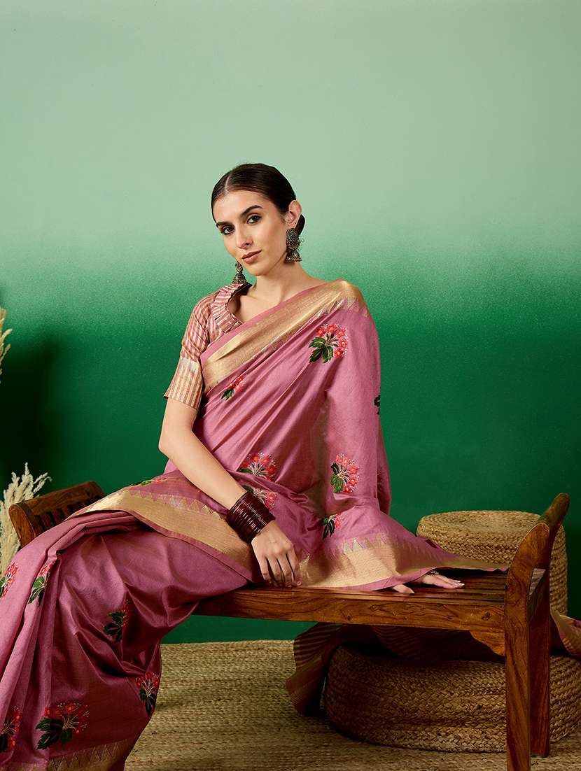 women pink assam silk saree with blouse - 21458109 -  Standard Image - 1