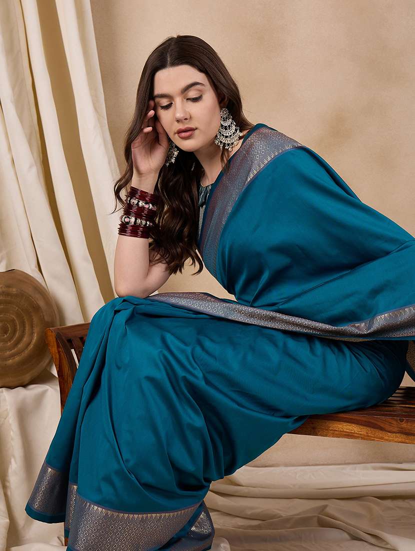 women blue bordered saree with blouse - 21458114 -  Standard Image - 1