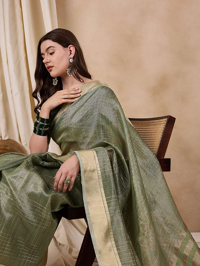 women green handloom saree with blouse - 21458122 -  Standard Image - 1