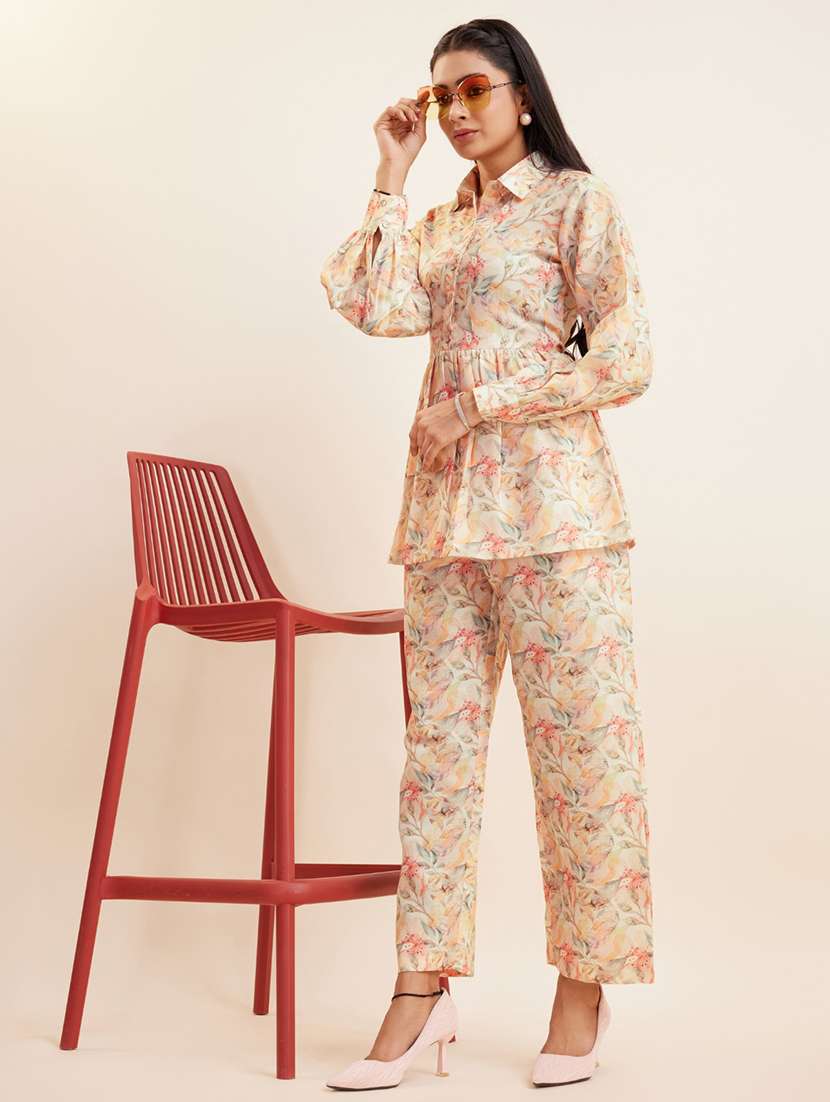 women cream printed co-ord sets - 21458260 - Standard Image - 1