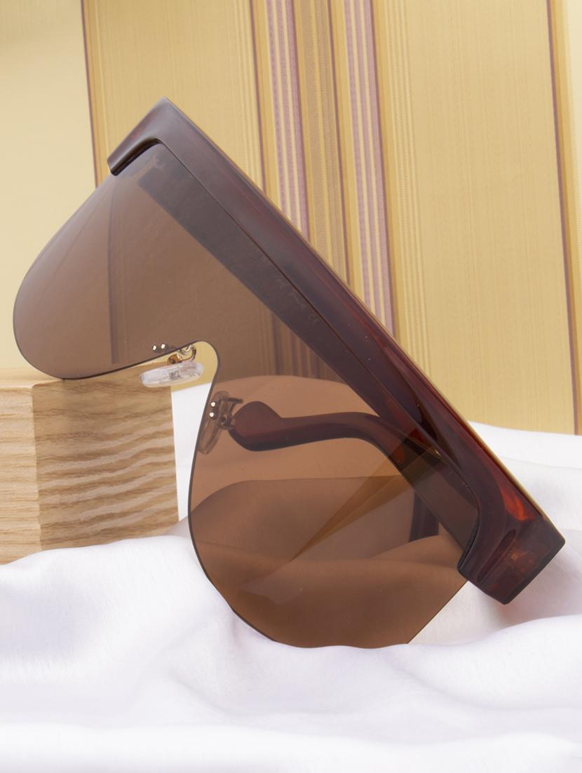 ted smith brown shield sunglasses for men & women | half rim & acetate frame | large face ( 65-20-135 ) - 21458287 -  Zoom Image - 0