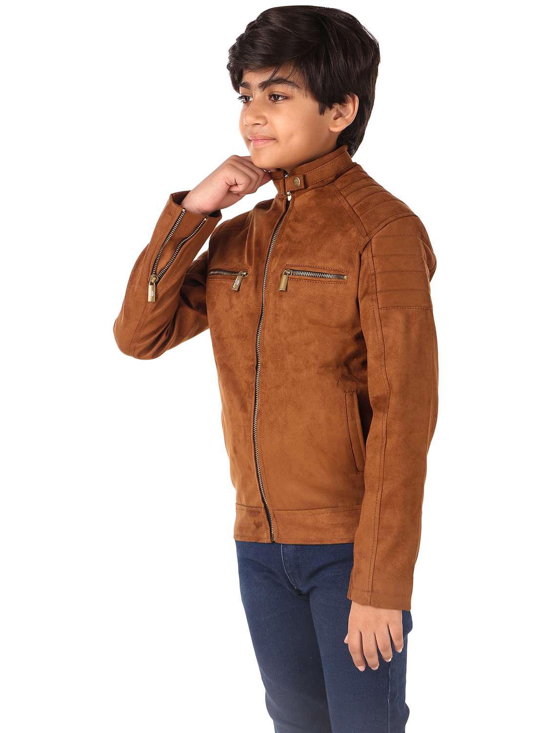 brown solid leather jacket - 21458480 -  Standard Image - 1