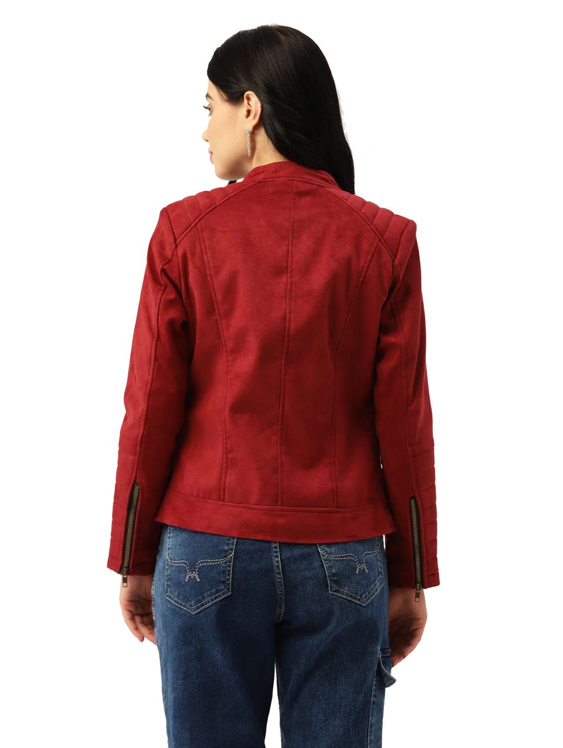 women solid maroon leatherette jacket - 21458625 -  Standard Image - 1