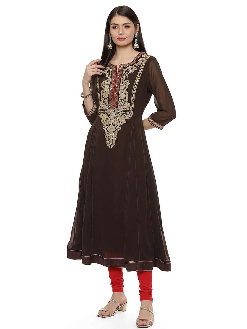 women brown cotton a-line kurta - 21458712 -  Standard Image - 1