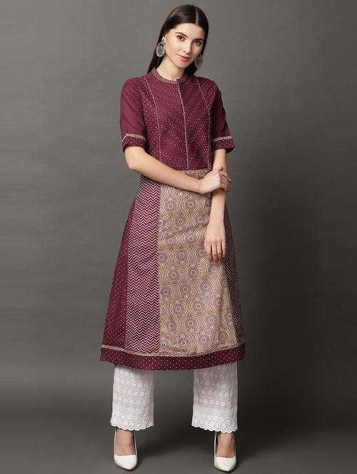 women maroon cotton a-line kurta - 21458720 -  Standard Image - 0