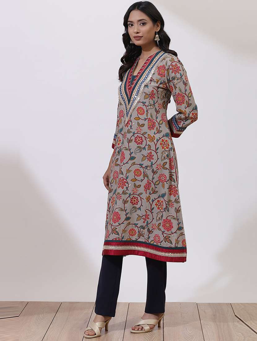 women grey viscose a-line kurta - 21458751 -  Standard Image - 1