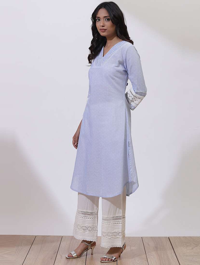 women light blue cotton a-line kurta - 21458792 - Standard Image - 1