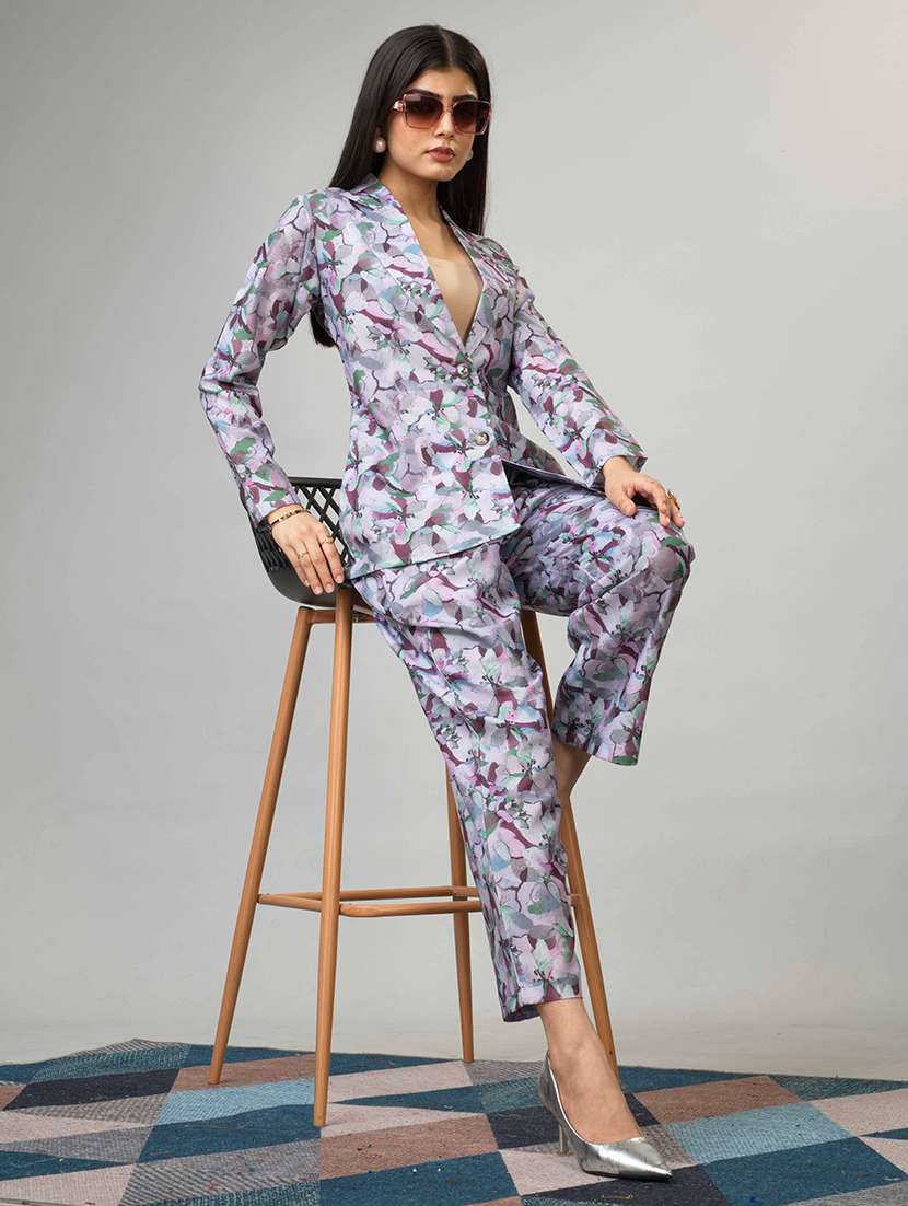 purple printed blazer and trousers set co-ord - 21458811 -  Standard Image - 1