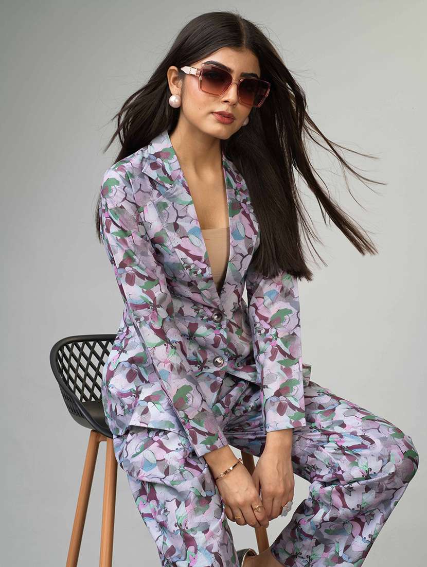purple printed blazer and trousers set co-ord - 21458811 -  Standard Image - 4