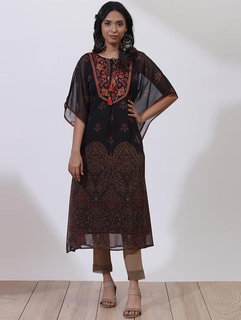 women black georgette kaftan kurta - 21458858 -  Zoom Image - 0
