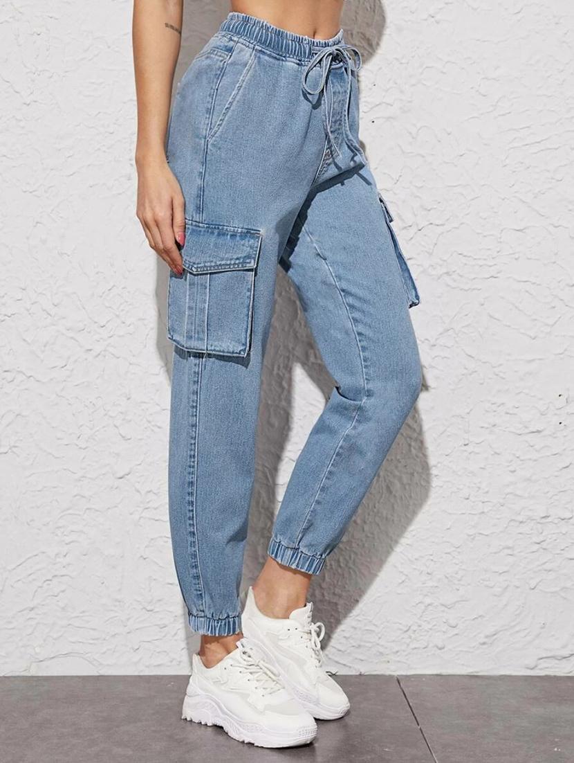women high rise denim joggers - 21459055 - Standard Image - 1