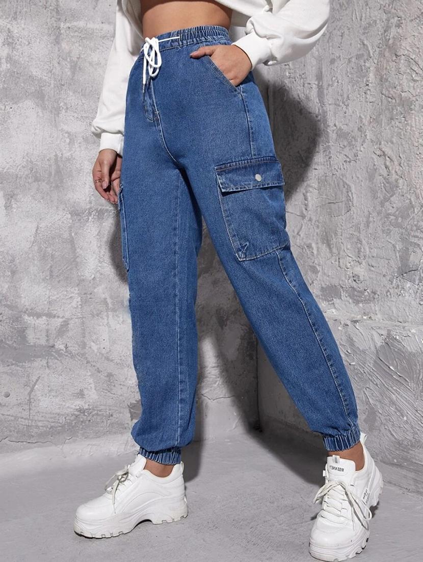 women high rise denim joggers - 21459057 -  Standard Image - 1