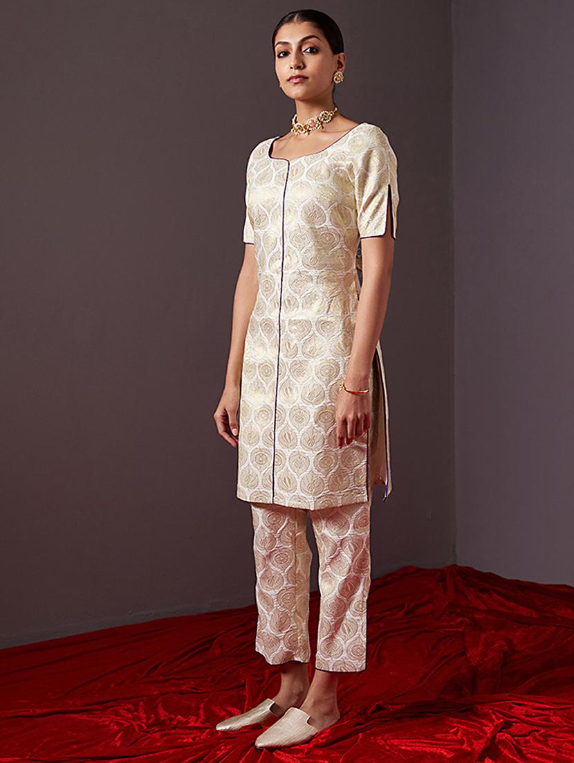 white cotton silk straight kurta - 21459325 -  Standard Image - 1