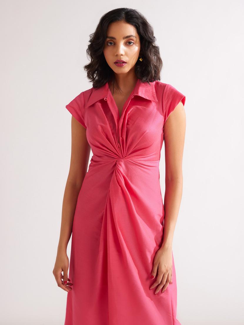 women pink solids a-line dress - 21459896 - Standard Image - 4