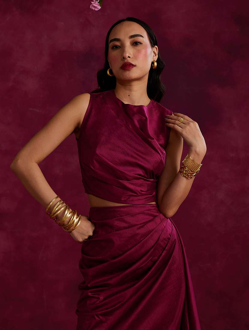 magenta solid flared skirt - 21460046 -  Standard Image - 4
