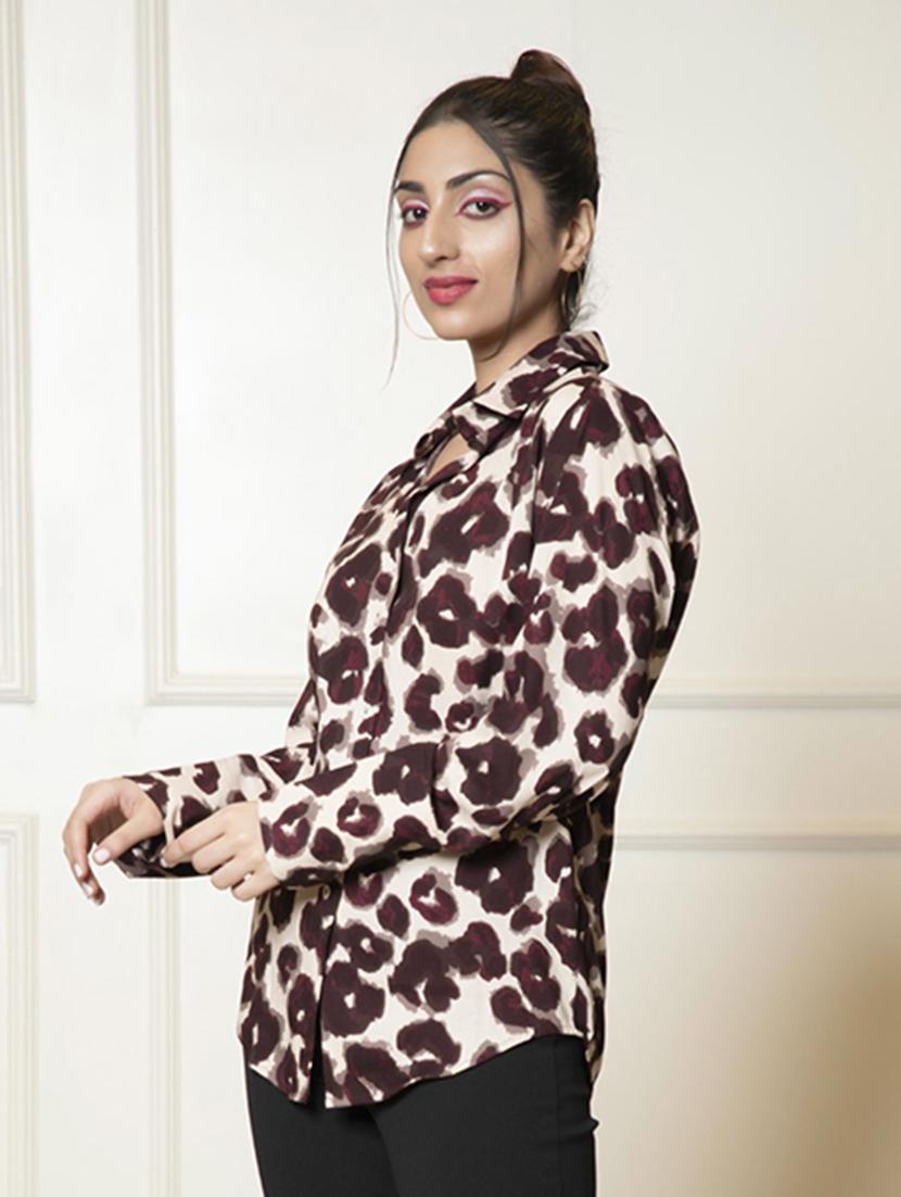 women shirt collar printed regular shirt - 21460086 - Standard Image - 1