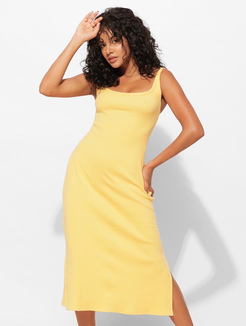 women yellow solid bodycon dress - 21460093 - Zoom Image - 0