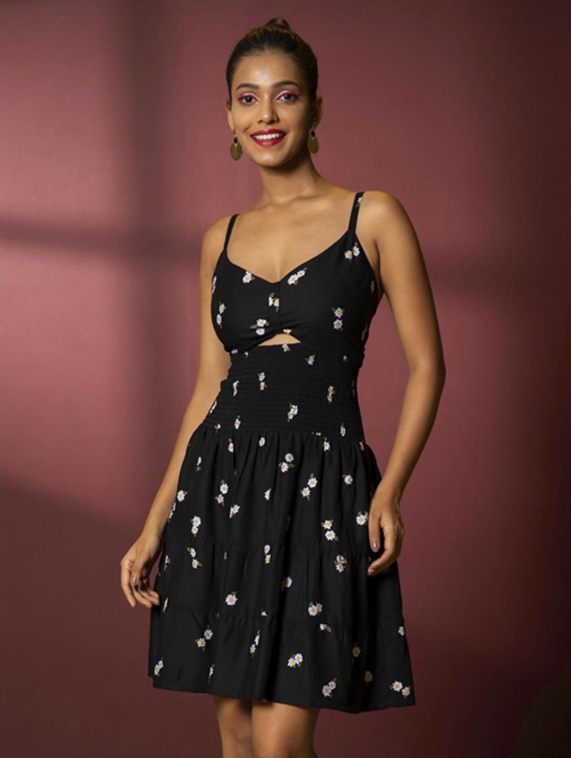 women black floral printed fit & flare dress - 21460100 - Zoom Image - 0