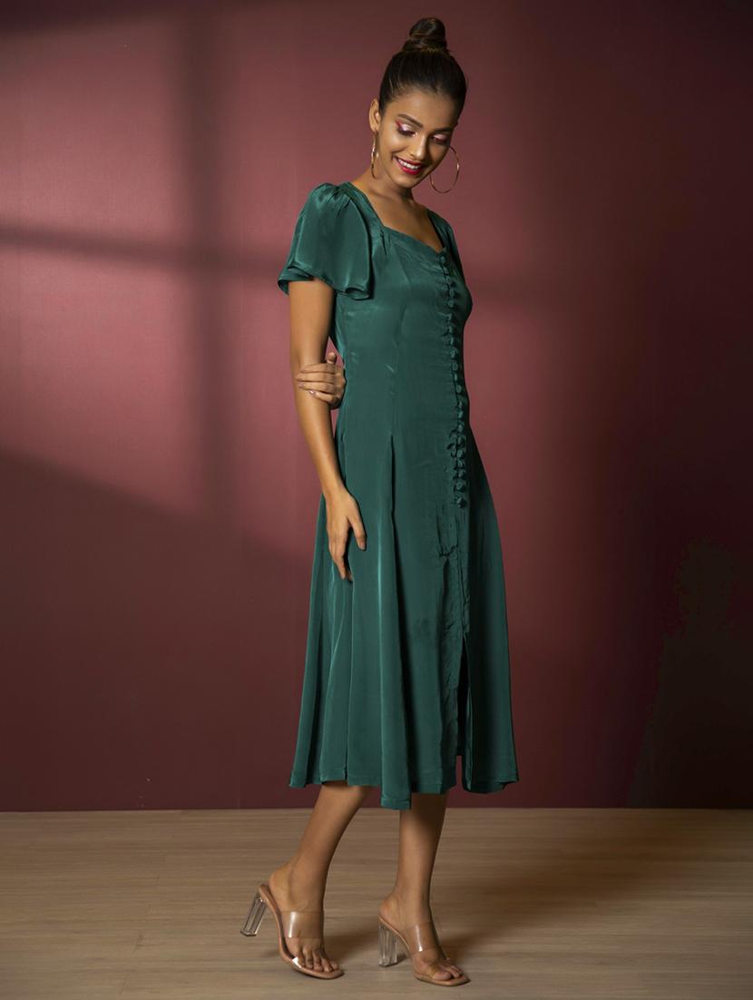 women green solid a-line dress - 21460101 - Standard Image - 4