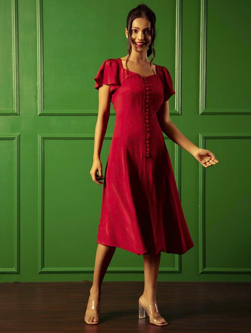 women red solid a-line dress - 21460102 -  Standard Image - 0