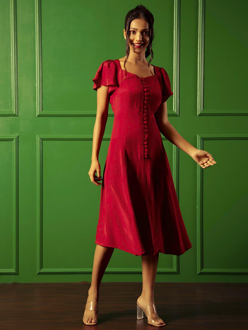 women red solid a-line dress - 21460102 - Standard Image - 1