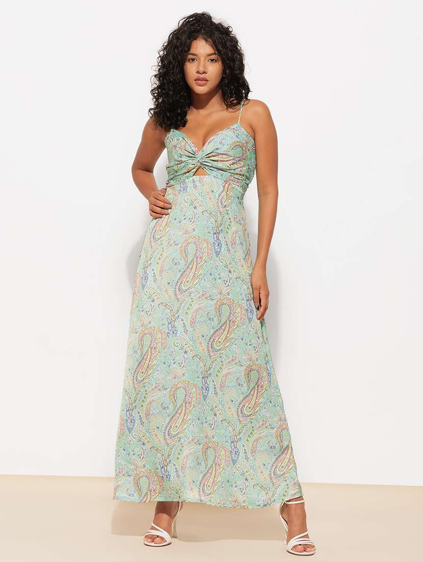 women green paisley printed a-line dress - 21460105 -  Standard Image - 1