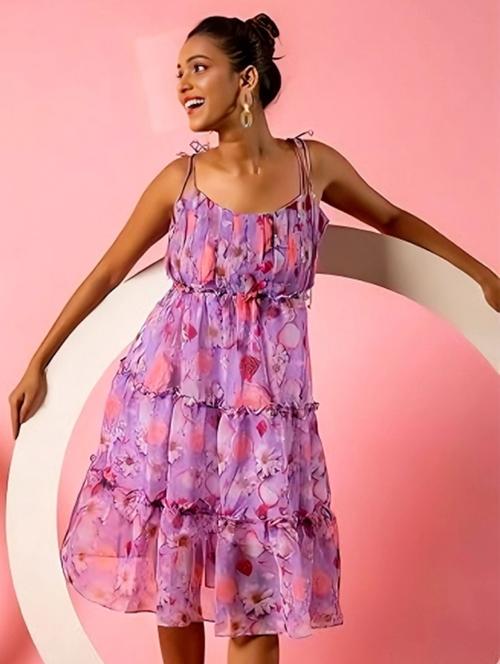 women purple georgette tiered dress - 21460108 -  Standard Image - 0