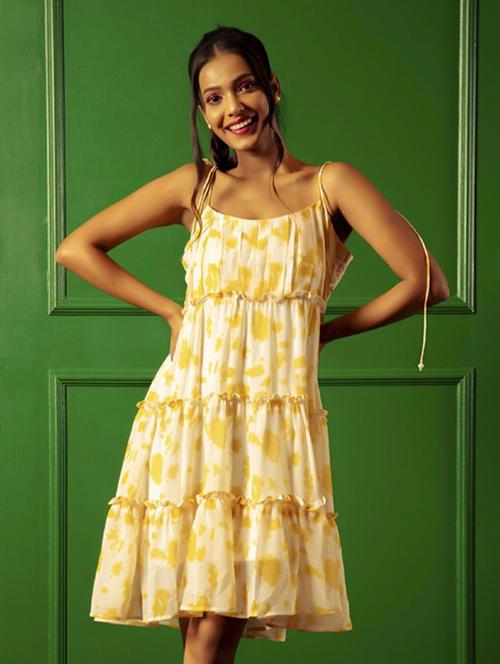 women yellow printed tiered dress - 21460109 - Standard Image - 0