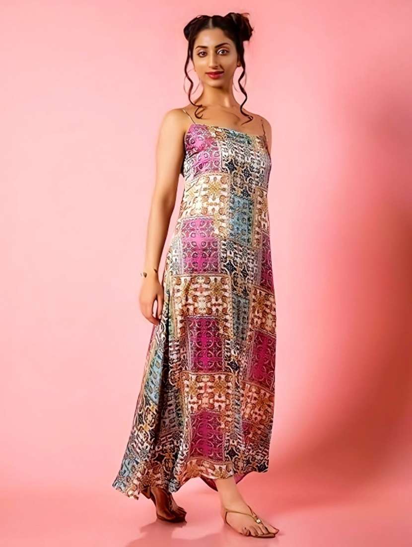 women multi colored satin a-line dress - 21460112 -  Standard Image - 1