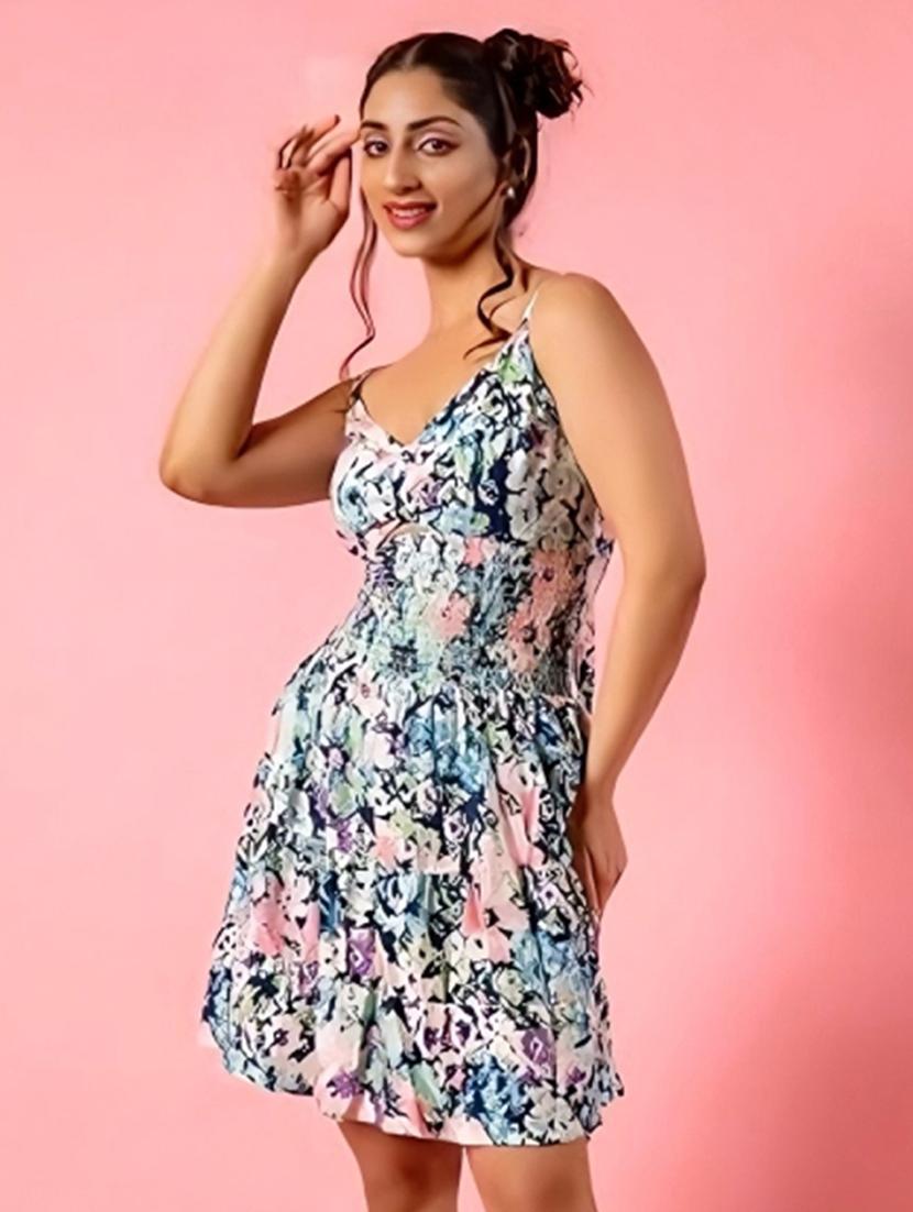 women blue cotton fit & flare dress - 21460115 - Zoom Image - 0