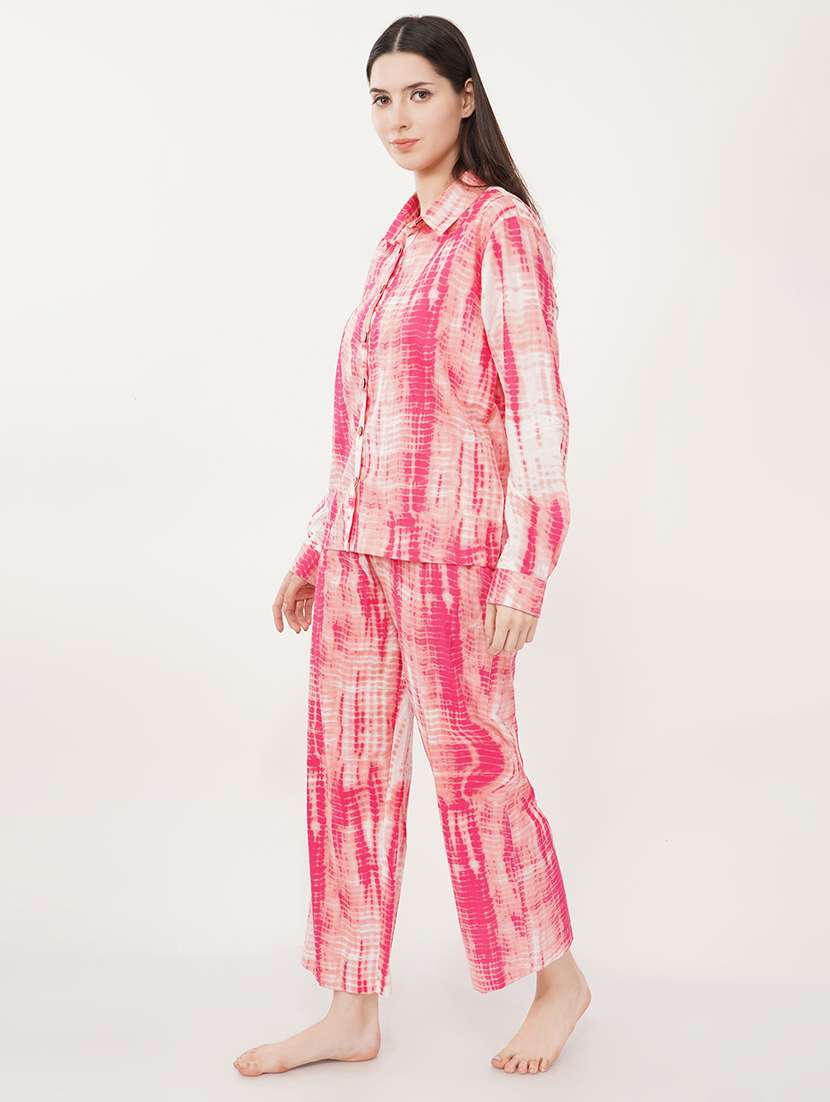 women pink cotton blend shirt and trouser co-ord set - 21460119 -  Standard Image - 1