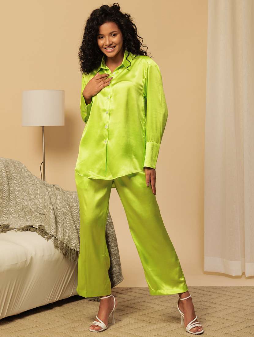 women solid shirt and trouser co-ords set