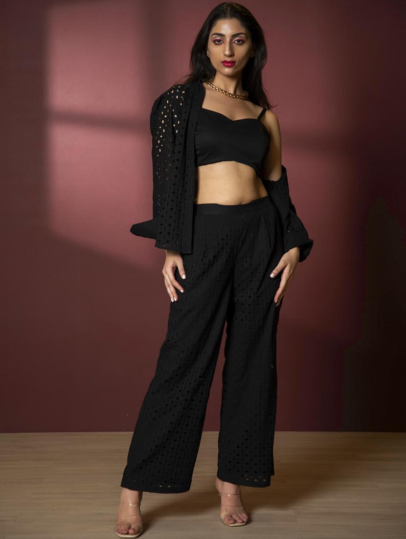 women black cotton blend shirt and trouser co-ord set - 21460142 - Standard Image - 1
